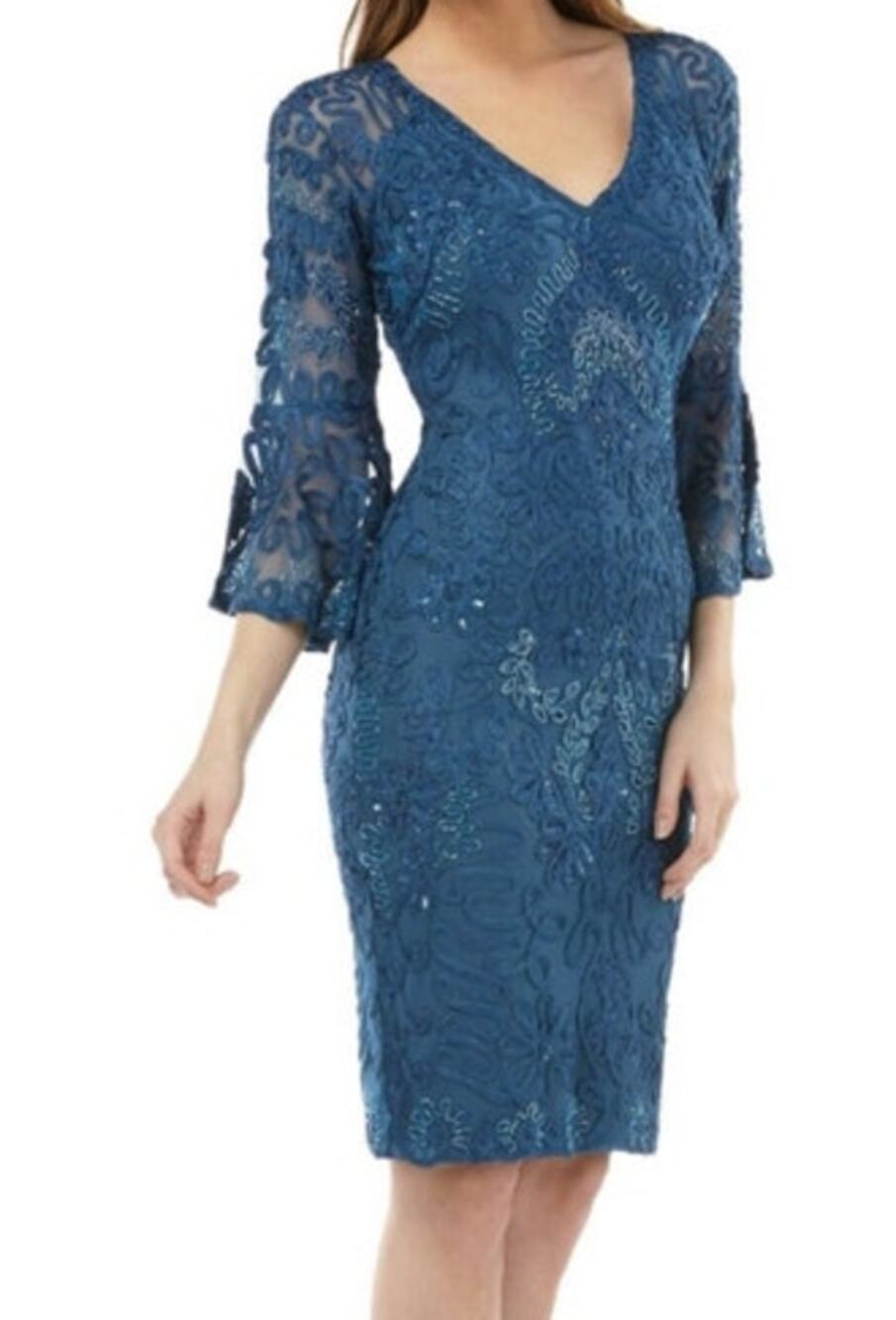 JS Collection Dress Bell sleeve soutache cocktail blue size 16 DEFECT
